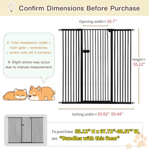 Extra Tall Cat Gate 55.12" High 29.92" (55.12" H-black / 29.92"-59.44" W)