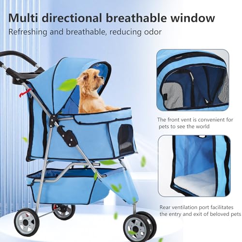 3 Wheel Foldable Pet Stroller (Blue / 3 Wheels)