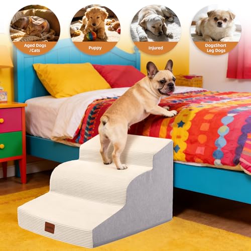 Dog Stairs for Small Dogs (Beige / 15.7x22.4x15.7in)