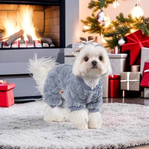 Plush Dog Pajamas for Cold Weather 4 Legged Clothes for Dog Cat Stretchy Puppy Kitten Onesie with Buttons Warm Soft Pet Jumpsuit Winter Coat Blue X (X-Large / Blue)
