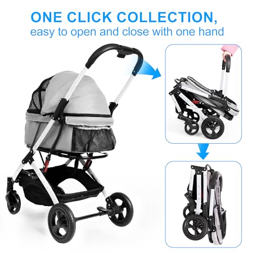 Pet Stroller for Medium Small Dog & Cat (Gray)