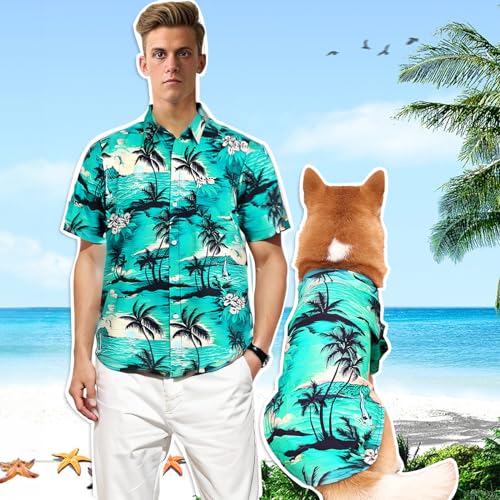 Dog Shirts Hawaii Dog Clothes for Small Medium Large Dogs Owner and Pet Shirts are Sold Separately (2XL-(54.33"Bust)-for Human / Green Only for Human)