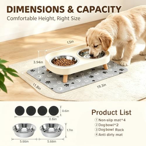 Elevated Dog Bowls with Mat (White)