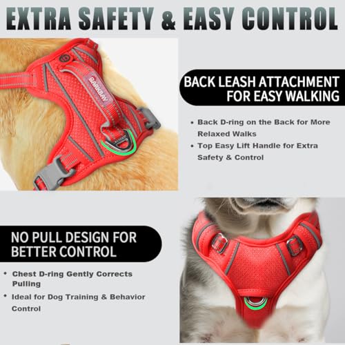Dog Harness for Small Sized Dog No Pull Dog Vest ID Tag Pocket (Red / Small)