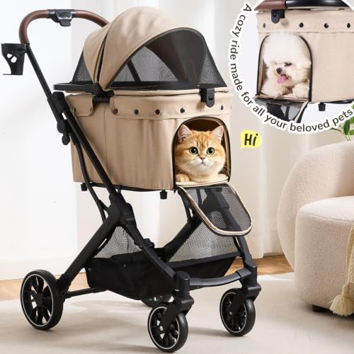 Dog Stroller for Small to Medium Dogs with Detachable Carrier (Vanilla Beige)
