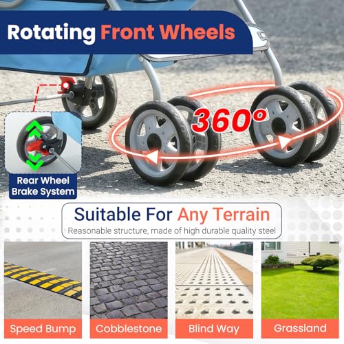 4 Wheel Foldable Pet Stroller (Blue / 4 Wheels)