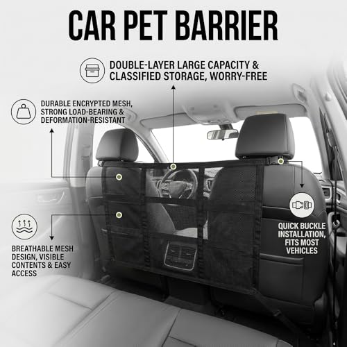 Dog Car Barrier for SUV Truck Sedan Mesh Pet Barrier with Extended Side Flaps