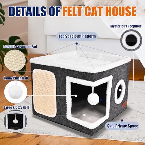 Felt Cat Cave Beds for Indoor Cats (Grey Felt / Single)