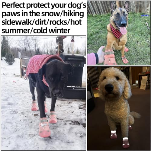 Dog Boots for Large Dogs (Pink / Width 2.16 Inch)
