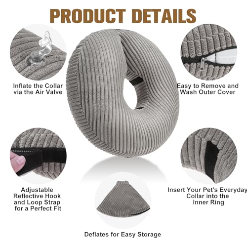 Inflatable Dog Cone Collar (Grey / XL(Neck: 18"-21" | Diameter: 21"))