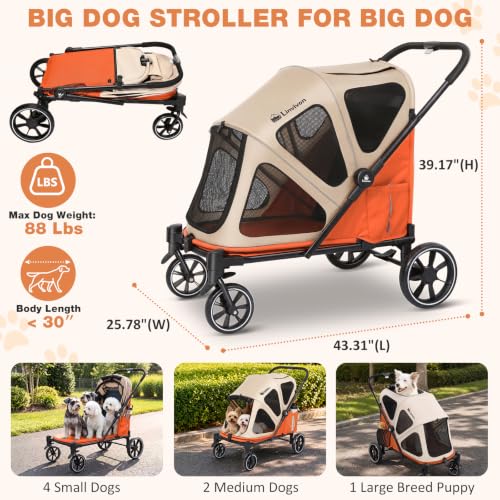 Dog Stroller for Medium Dogs 88lbs W (Khaki&Orange)