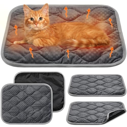 4 Pack Self Warming Cat Mat Self Heating Cat Pad Warm Thermal Pet Bed Washable Dog Crate Pad Body Heat Dog Bed Mat Blanket Non Slip Bottom for Outdoor Indoor Pets (16 x 20 Inch / Grey)