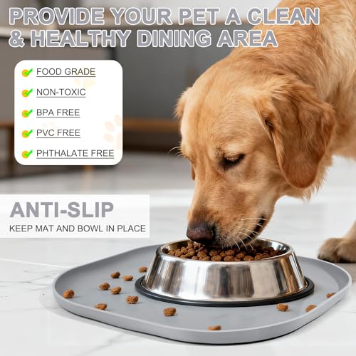 Waterproof Silicone Pet Food Mat with Raised Edge for Dog & Cat (Light Gray / 12"L x 12"W)