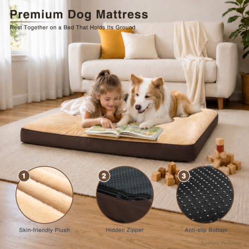 Waterproof Medium Dog Bed for Crate with Washable Cover (29.0"L x 18.0"W x 3.0"Th / Brown)