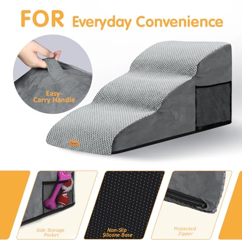 High Density Extended Foam Dog Ramp&Steps 3 Tiers (Grey / 33.1*15.7*15.7)