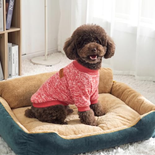3 Pack Dog Sweaters for Small Dogs Girl Boy Winter Fleece Clothes Warm Soft Dog Sweatshirt Outfit for Dogs Cats Pet Apparel (Rose+Red+Pink / S (Back: 11.8", Chest: 15.7", 5.5-10 lbs))