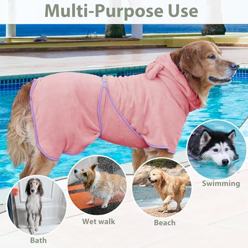 Dog Bathrobe Super Absorbent Towel Robe (Pink / X-Large)