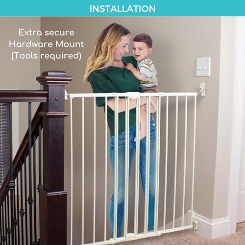 Toddleroo Easy Swing & Lock Baby Gate for Top of Stairs (Ivory / 36" Tall)