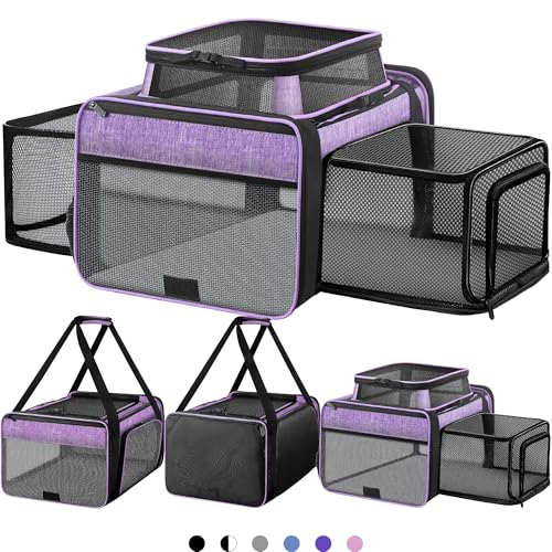 Top and 2 Sides Expandable Pet Carrier 17x11x9.5 TSA Airline Approved (Purple / 17.0"L x 11.0"W x 9.5"H)