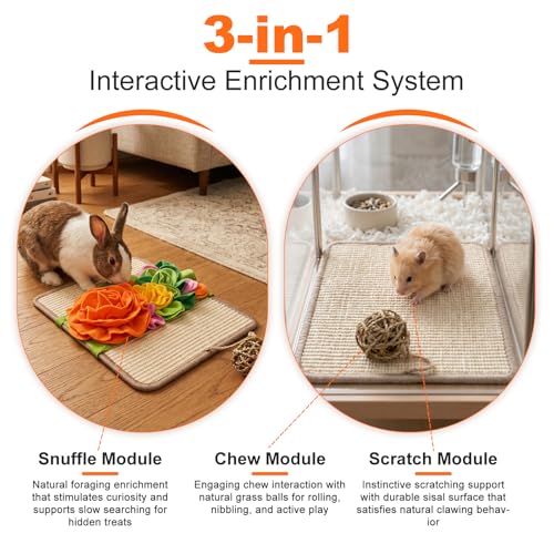 3-in-1 Interactive Rabbit Enrichment Mat, Sisal Scratch Pad, Snuffle & Chew