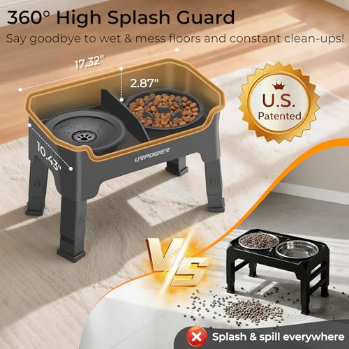 Mess Proof Elevated Dog Bowls 4 Height Adjustable Raised Stand (Grey / Large)