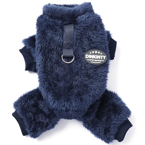 Fleece Dog Pajamas Winter Warm Dog Sweater for Small Dogs Thermal Soft Puppy Pjs Coat Stretchy Jumpsuit Doggie Pet Clothes Outfits Cat Apparel (Navy Blue / X-Small)