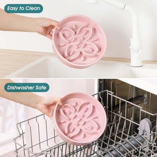 Ceramic Slow Feeder Dog Bowls (M-1.5 Cups / Pink)