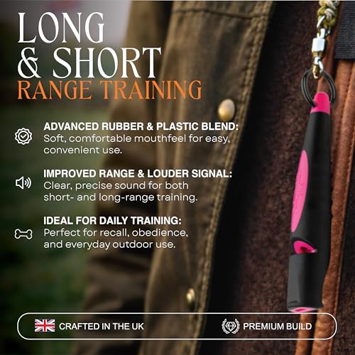 Alpha 211.5 Professional Dog Training Whistle with Enhanced Ergonomic Grip. BPA (Black on Day Glow Pink)