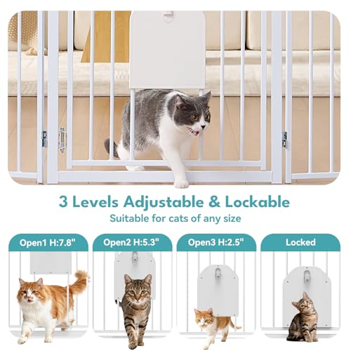 Freestanding Dog Gate with Cat Door for Indoor & Outdoor (White / 【6 Panels with Cat Door】30''Tall, 156" Wide)