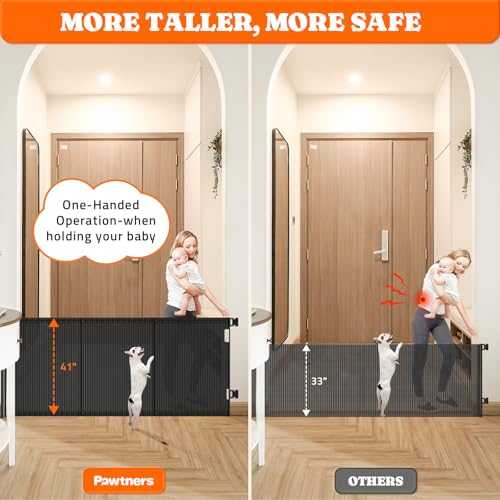 Retractable Baby Gate Extra Wide (Black / 41" Tall x 200" Wide)