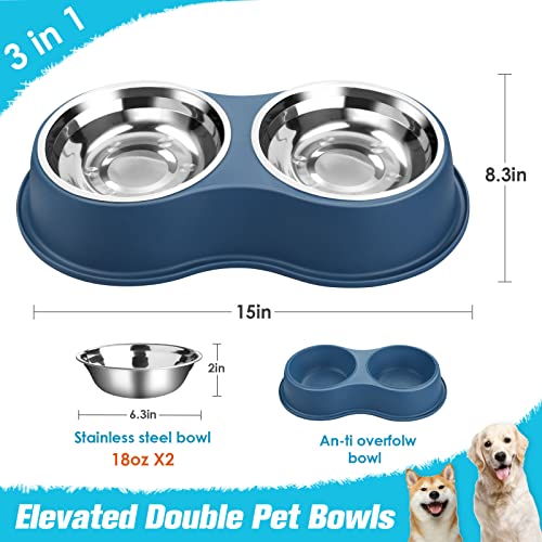 Stainless Steel Dog Bowls Double Non (Medium-18oz / 5.Blue)