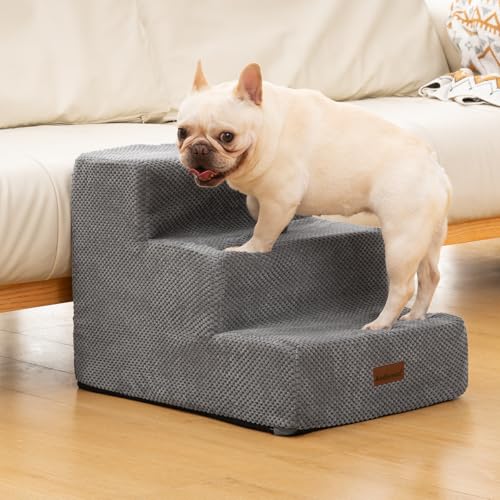 Dog Stairs for Small Dogs & Cats (Grey / 3-Step 13.6" H)