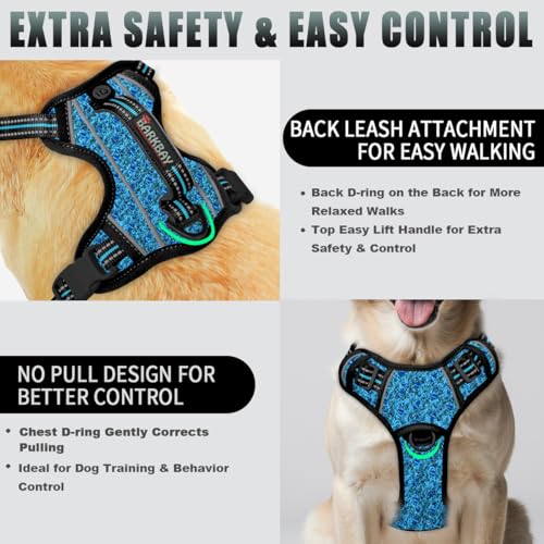 Dog Harness for Large Dogs No Pull Dog Vest ID Tag Pocket (Blue/Black / X-Large)