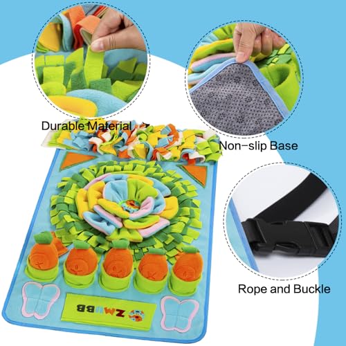Pet Snuffle Mat for Dogs Sniff Mat Nosework Feeding Mat Slow Feeder Interactive Dog Puzzle Toys for Training and Stress Relief Encourages Natural Foraging Skills (31''x19''（blue）)