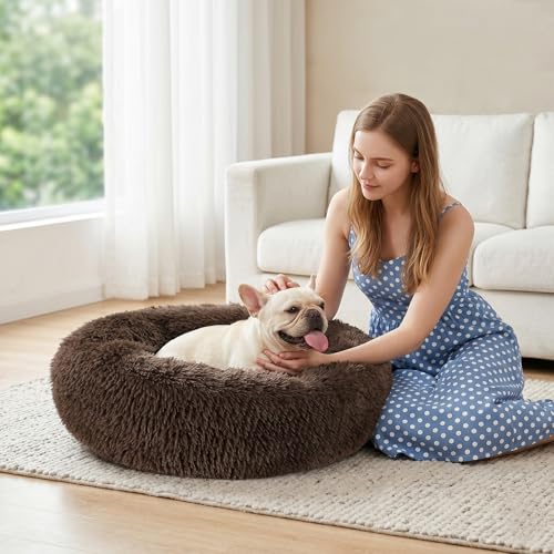 Orthopedic Dog Bed Comfortable Donut Cuddler Round Pet Beds Ultra Soft Washable Dog and Cat Cushion Bed (M(30’’x 30’’) / Chocolate)