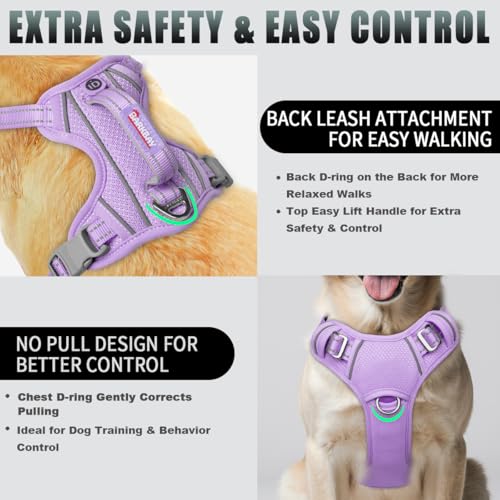 Dog Harness for Medium Sized Dog No Pull Dog Vest ID Tag Pocket (Violet Purple / Medium)