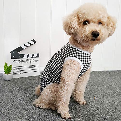 Dog’s Recovery Suit Post Surgery Shirt for Puppy (X-Small / black white plaid)
