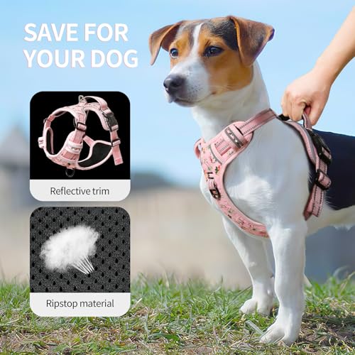 Dog Harness No Pull Adjustable Padded Reflective Harness for Small Medium Large Dogs with Handle for Walking Training (M / Flower-Pink)