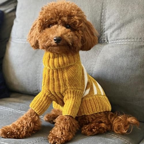 Cozy Soft Chenille Classy Striped Dog Sweater in Mustard (12 inch / Mustard)