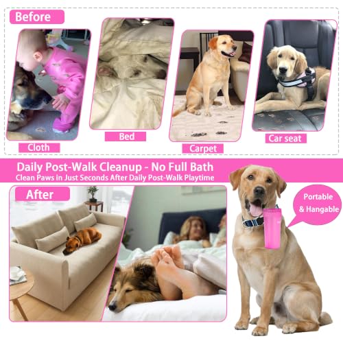 Dog Paw Cleaner Cup with Detachable Top Brush for Large & XL Dogs (Large(3Towels&Brush) / Pink)