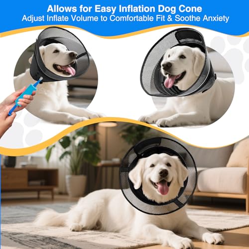 Inflatable Soft Dog Cone Collar (Black / M(Neck Girth: 14''-15.5''))