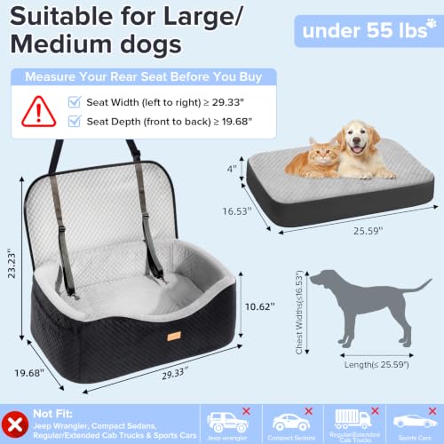 Large Dog Car Seat for Medium Sized Dogs Under 55lbs or 2 Smalls (Black/Gray / Large)