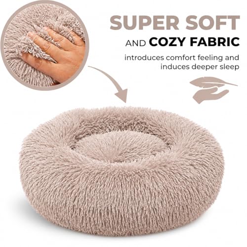 Cat Beds for Indoor Cats & Small Dog (Beige-Brown / 20.00" x 20.00" x 6.00")