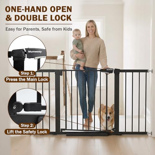 29.7 51 Inch Extra Wide Baby Gate for Stairs (Black / 29.7-51"W x 28"H)
