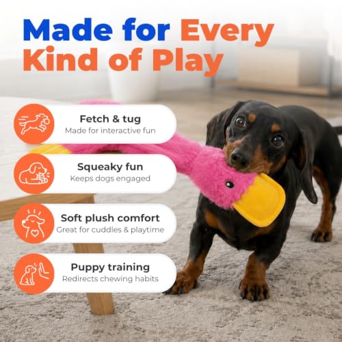 Interactive Squeaky Dog Toy (Crinkle Duck (Light Pink) / Large)