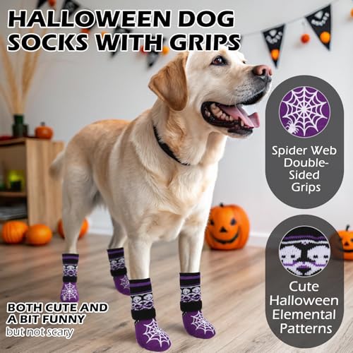 Halloween Anti Slip Dog Socks to Prevent Licking Paws (Small (4 Count) / Halloween Purple)