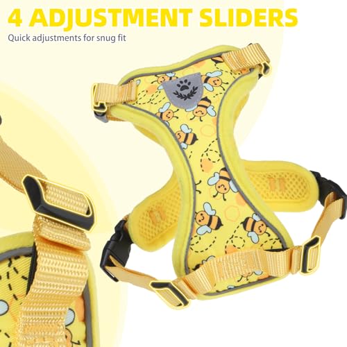 Cat Harness and Leash Set Escape Proof Reflective Cat Walking Harness Adjustable Soft Breathable Mesh Vest for Small Pets (M (NECK 11"-13.7", CHEST 16"-20") / Yellow Bee)