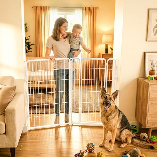 Dog Gate Extra Wide Adjustable for Openings Up to 55" (White / Up to 55" W【1 Panel + 1 Door】 / 45"H)