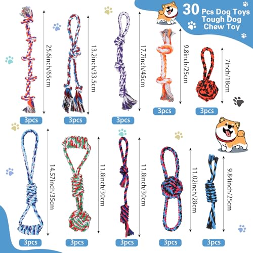 30 Pcs Rope Dog Toys for Aggressive Chewers Heavy Duty Dog Chew Toys for Medium Large Dog Cotton Dog Toys War Dog Toy for Teeth Cleaning