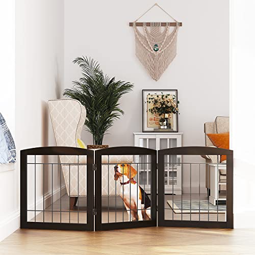 Free Standing Dog Gates for Doorway (Espresso / 【3 Panels】60"W x 24"H)